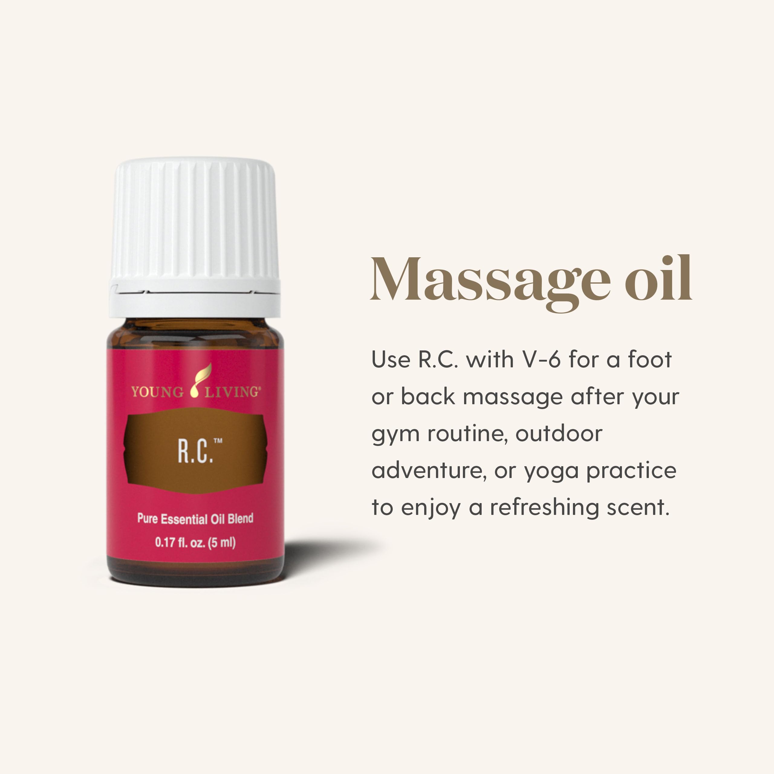 Young Living R.C. comparación de tamaño 5 ml con mano para verportabilidad práctica