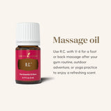 Young Living R.C. comparación de tamaño 5 ml con mano para verportabilidad práctica