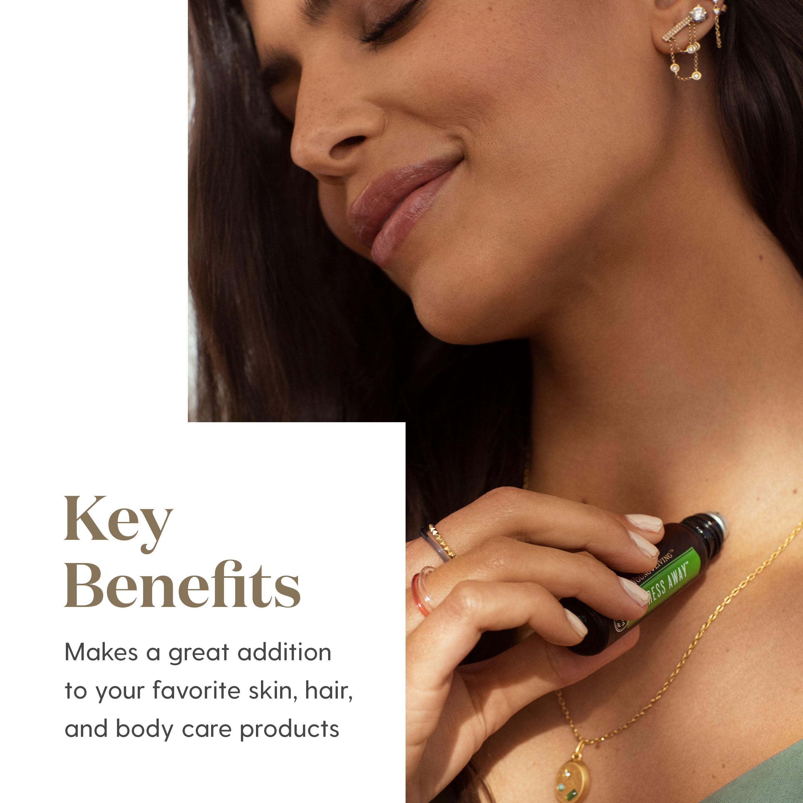 Young Living aplicación en muñeca demostrando uso discreto y portabilidad