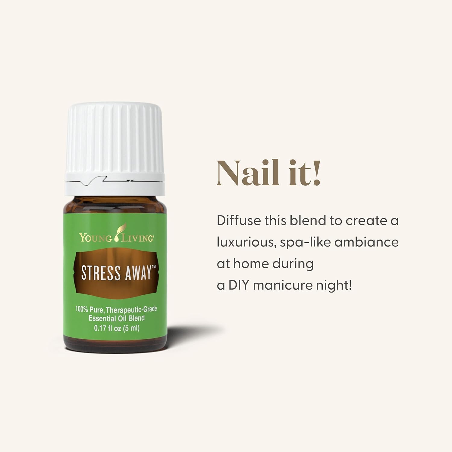 Young Living botella 5 ml junto a objetos para comparar tamaño portátil