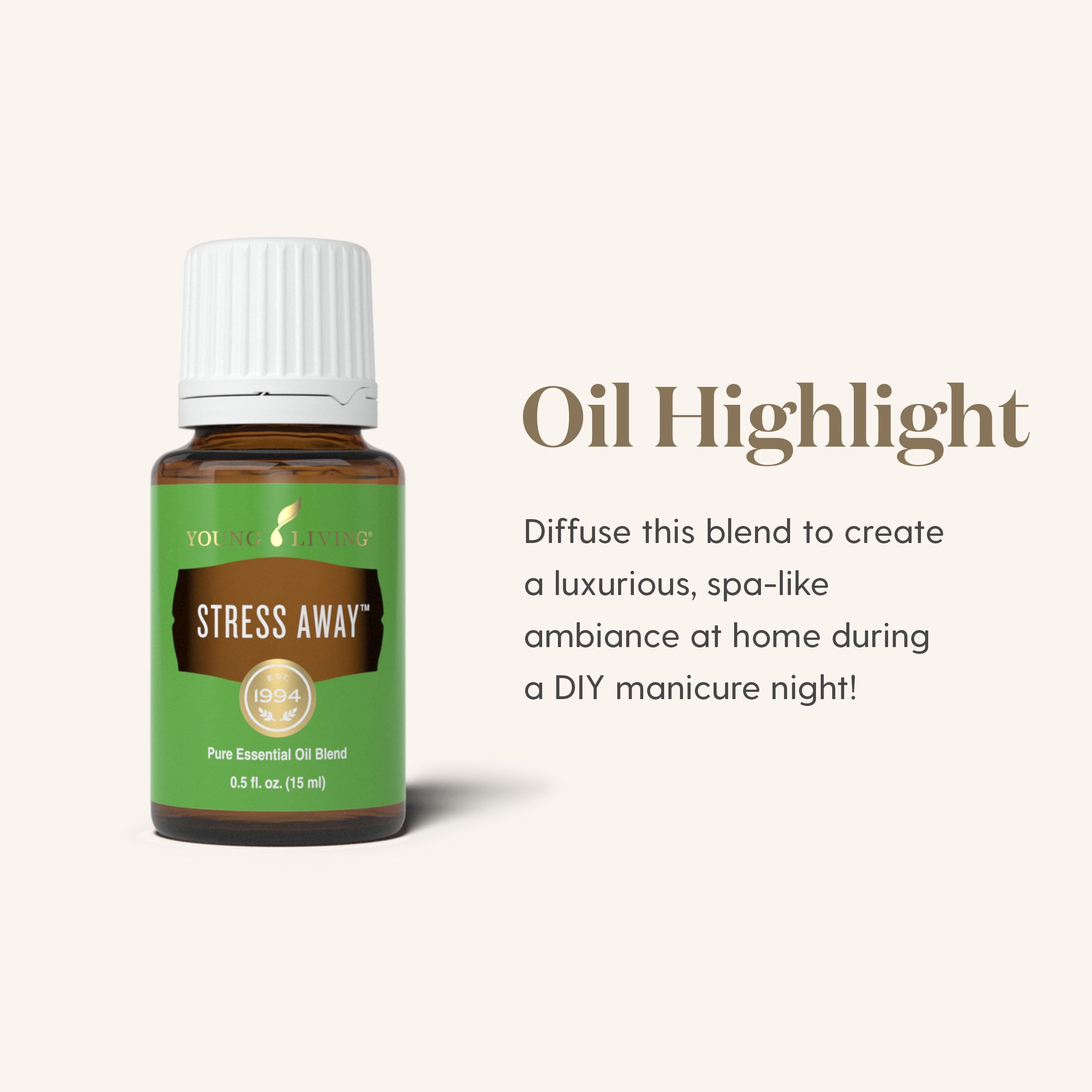 Young Living comparación de tamaño 10 ml junto a objetos cotidianos para escala