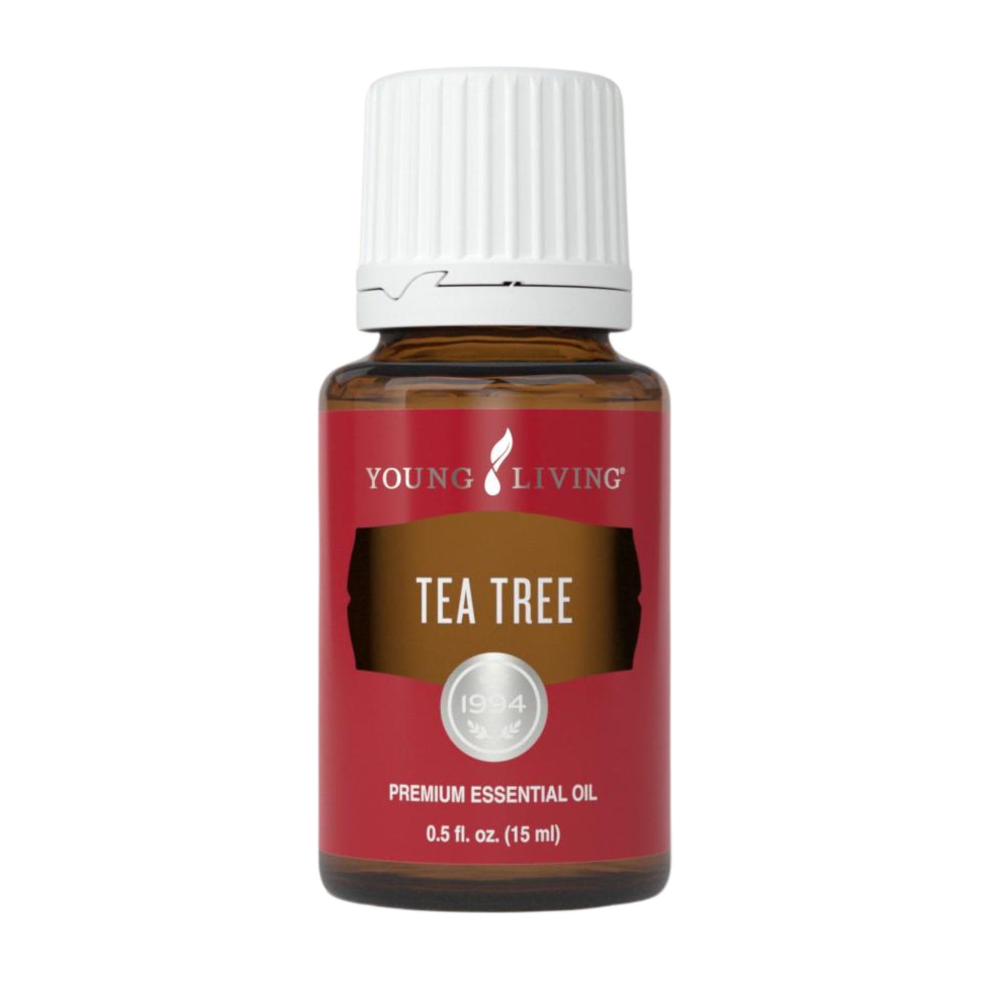 Young Living frasco frontal mostrando el aceite Tea Tree para uso versátil