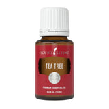 Young Living frasco frontal mostrando el aceite Tea Tree para uso versátil