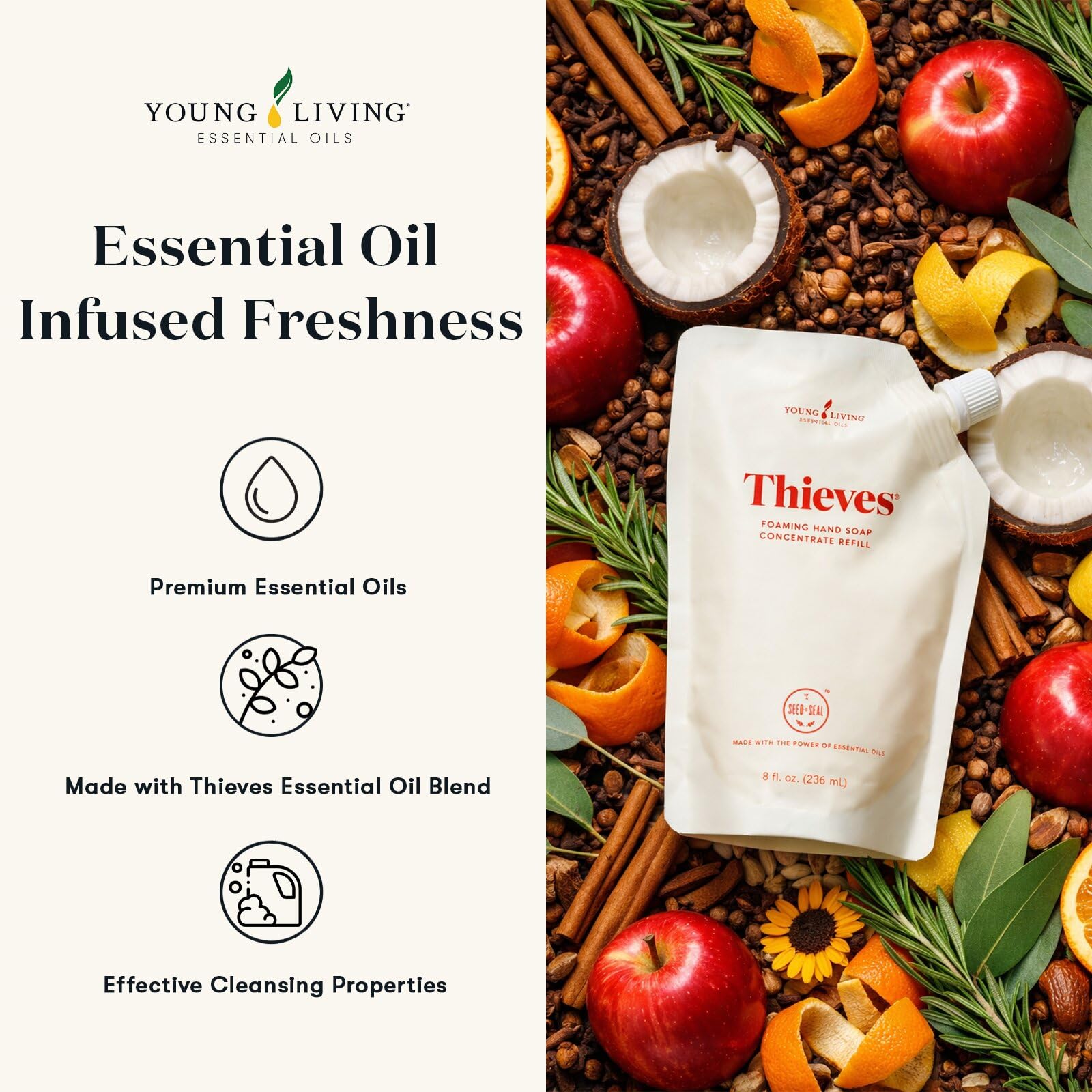 Young Living recarga junto a mano para referencia de tamaño