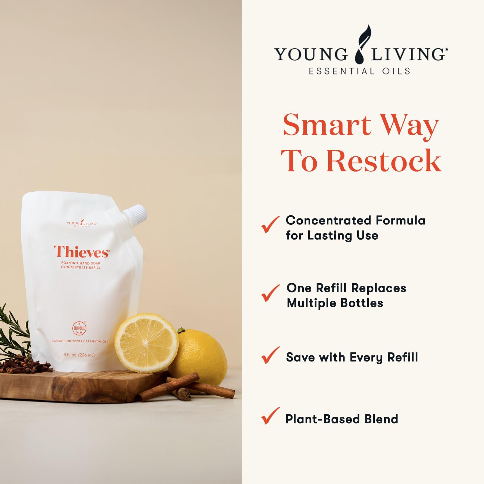 Young Living recarga en uso con dispensador, limpieza eficiente