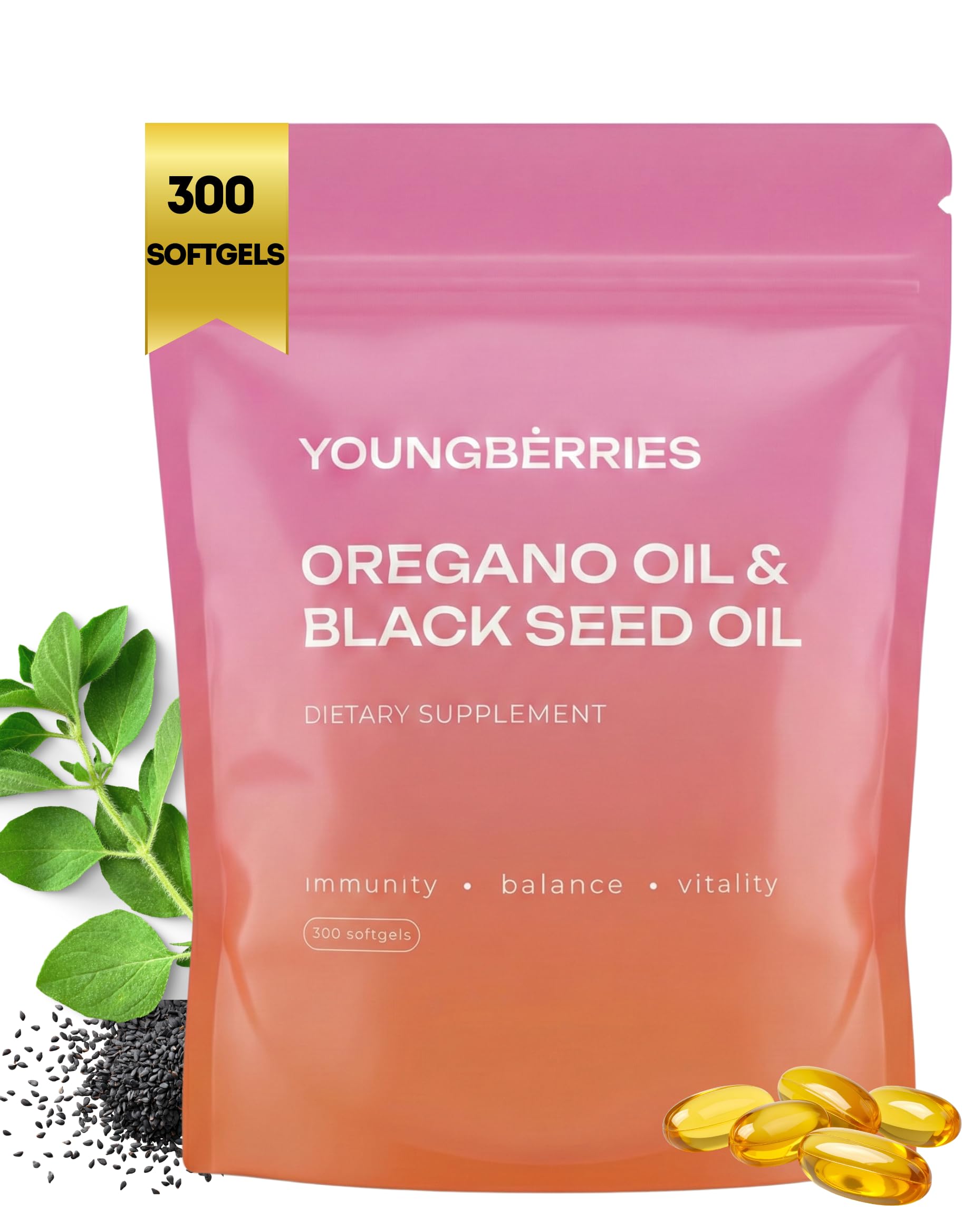 YOUNGBERRIES frasco frontal de 300 cápsulas para suministro prolongado