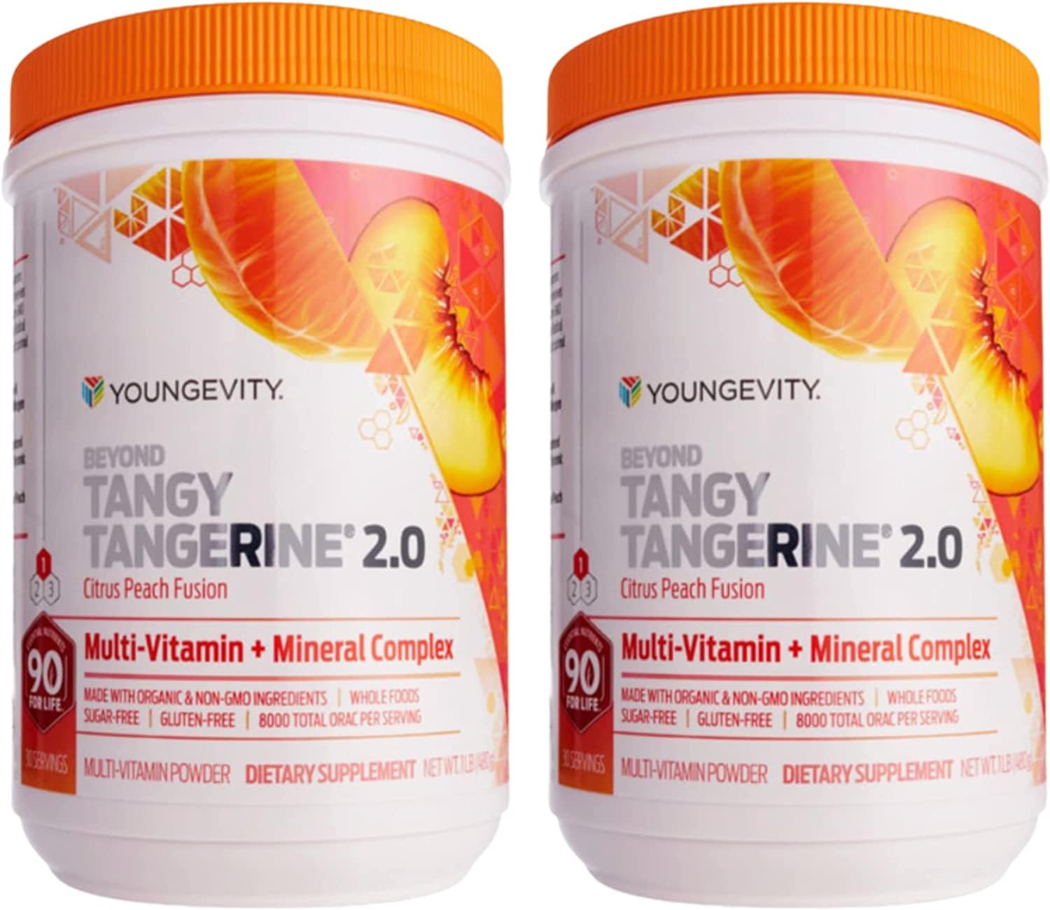 Youngevity frasco frontal mostrando diseño y sabor cítrico durazno, ideal para rutina
