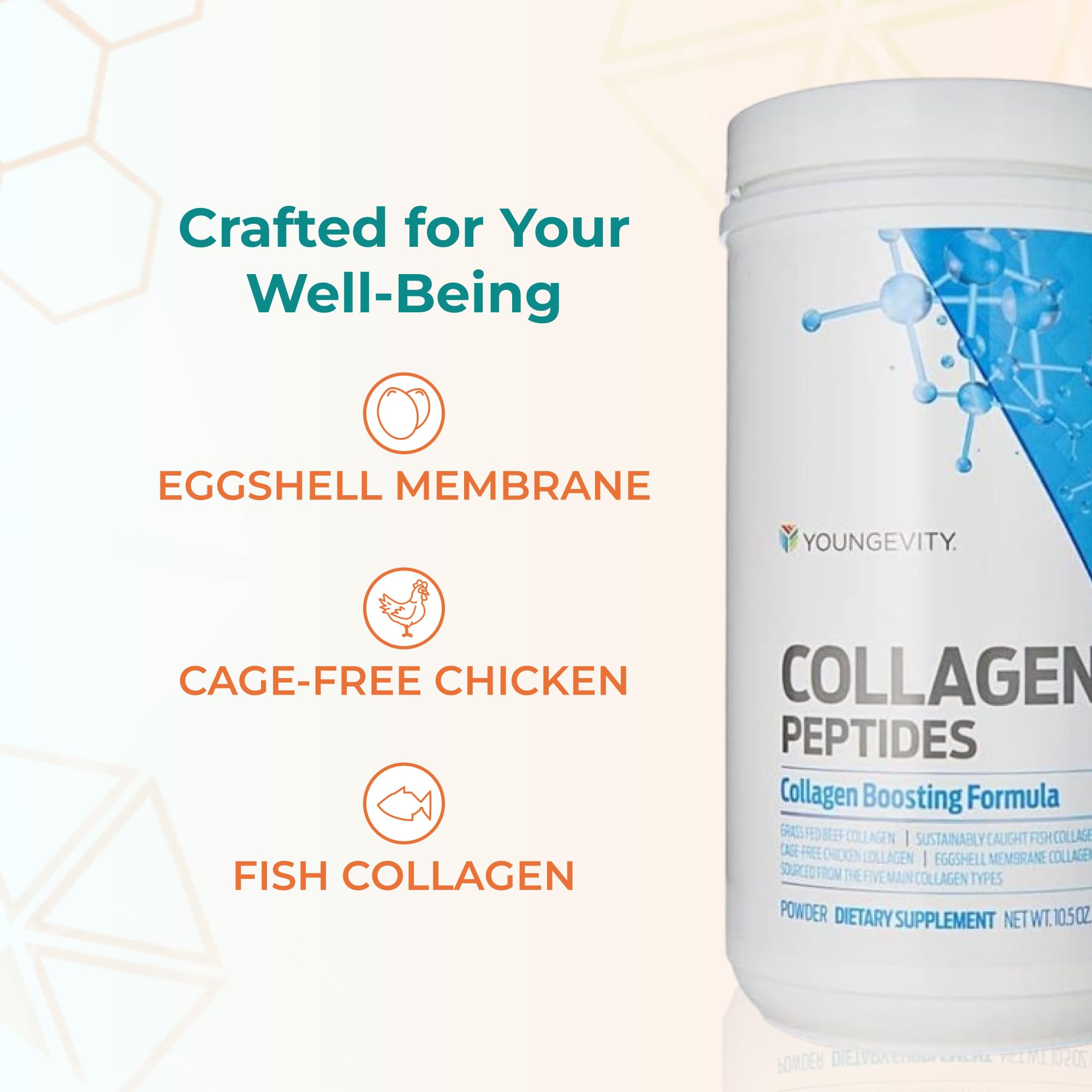 Youngevity etiqueta con lista de colágenos y tipos I II III V X