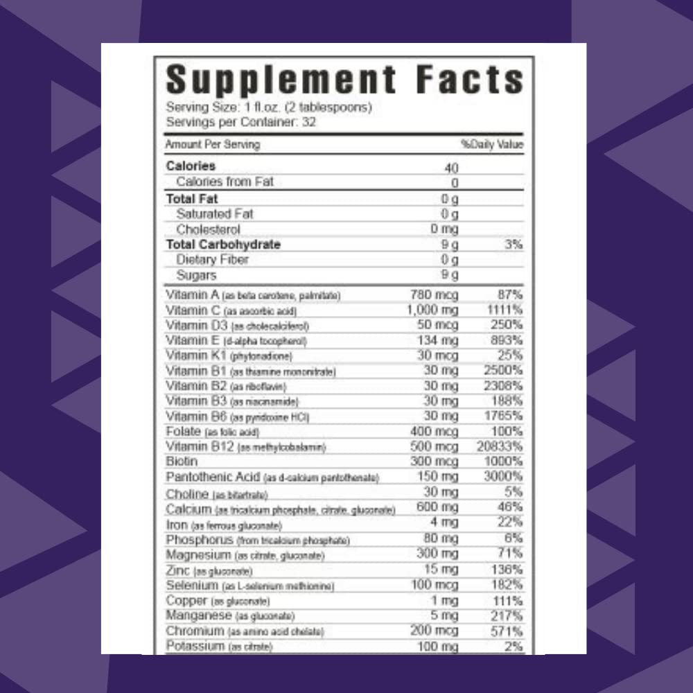 Detalle de la etiqueta Youngevity que destaca vitaminas y minerales, ayuda a identificar ingredientes
