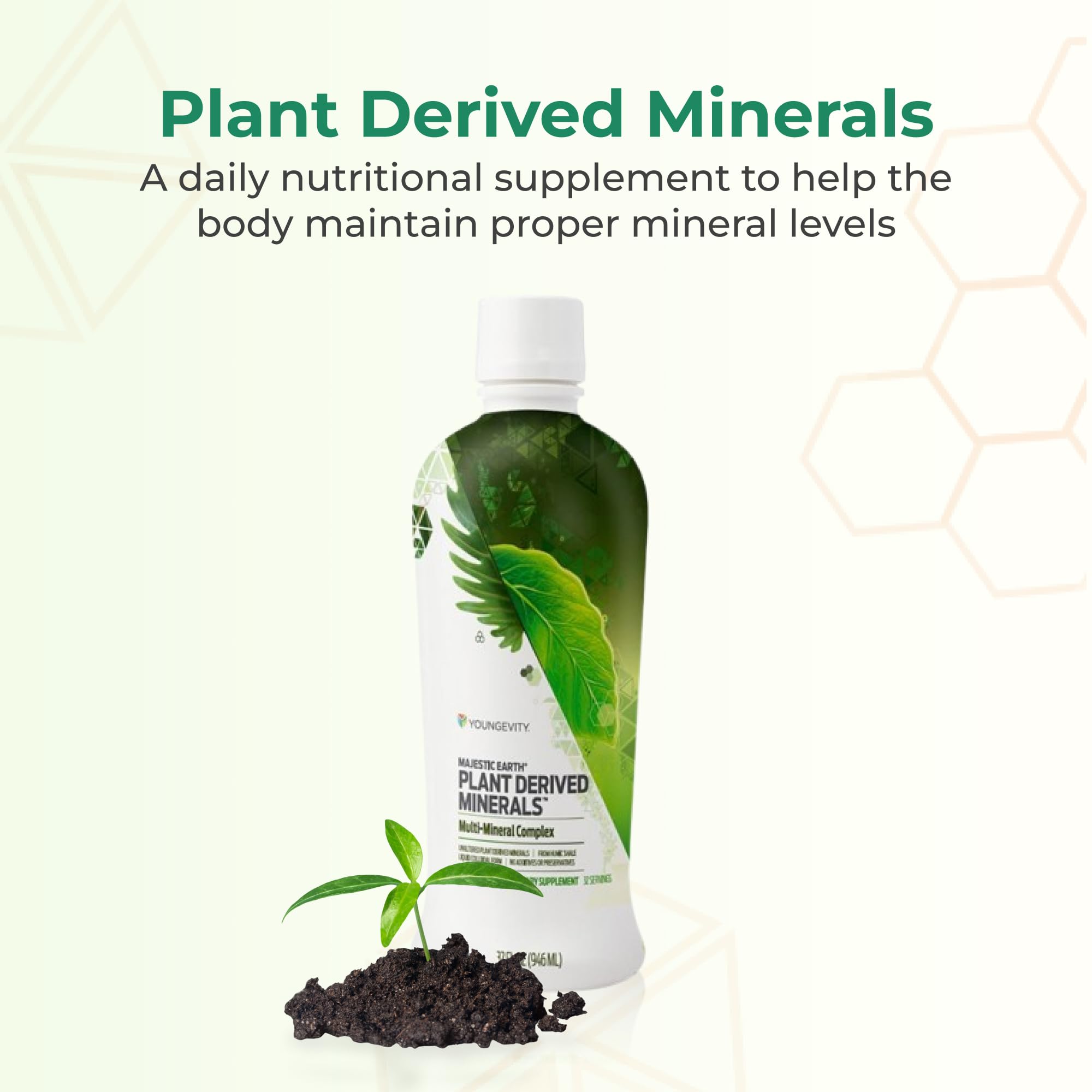 Youngevity primer plano de la etiqueta mostrando origen de humic shale y beneficios