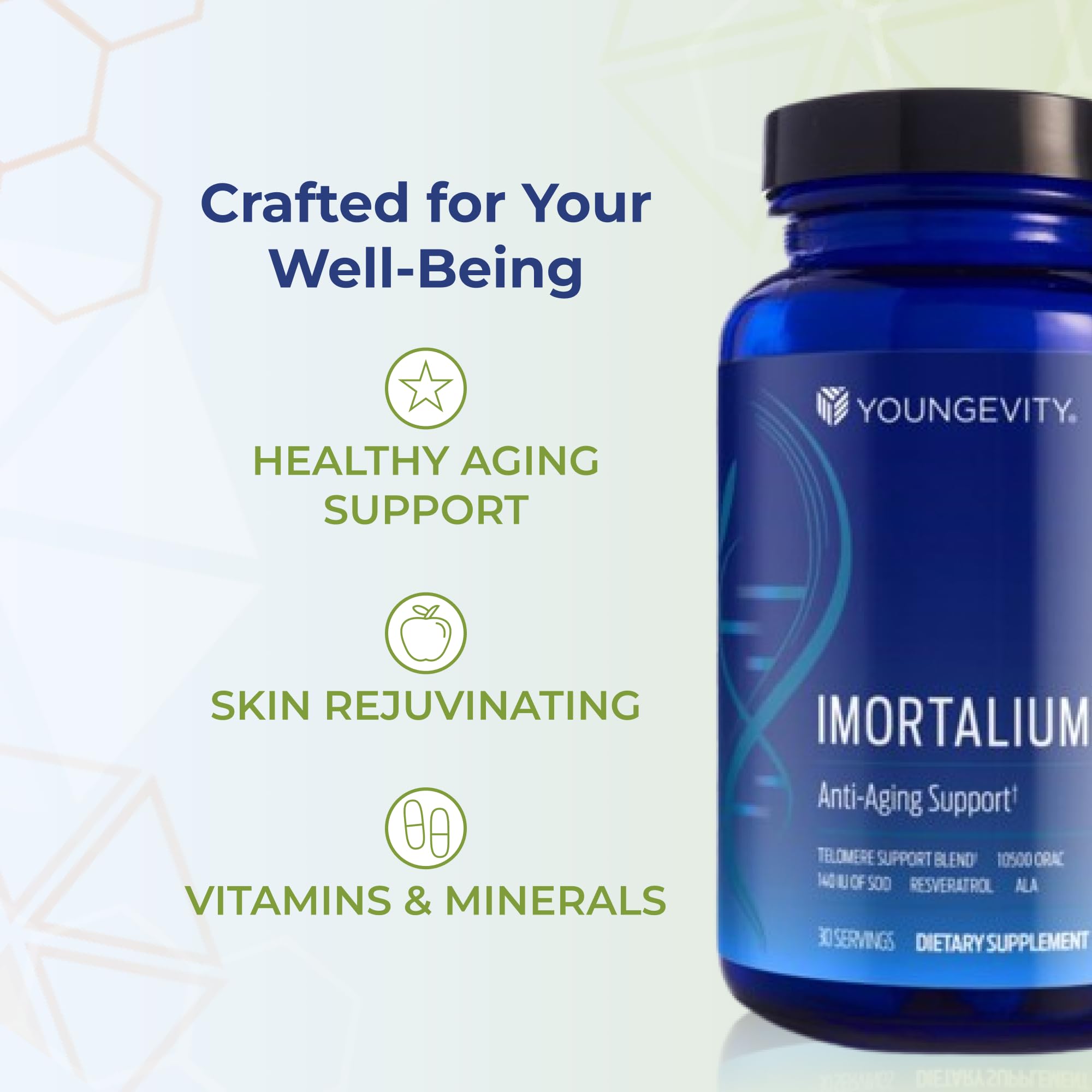 Youngevity Imortalium etiqueta nutricional con información de ingredientes clave