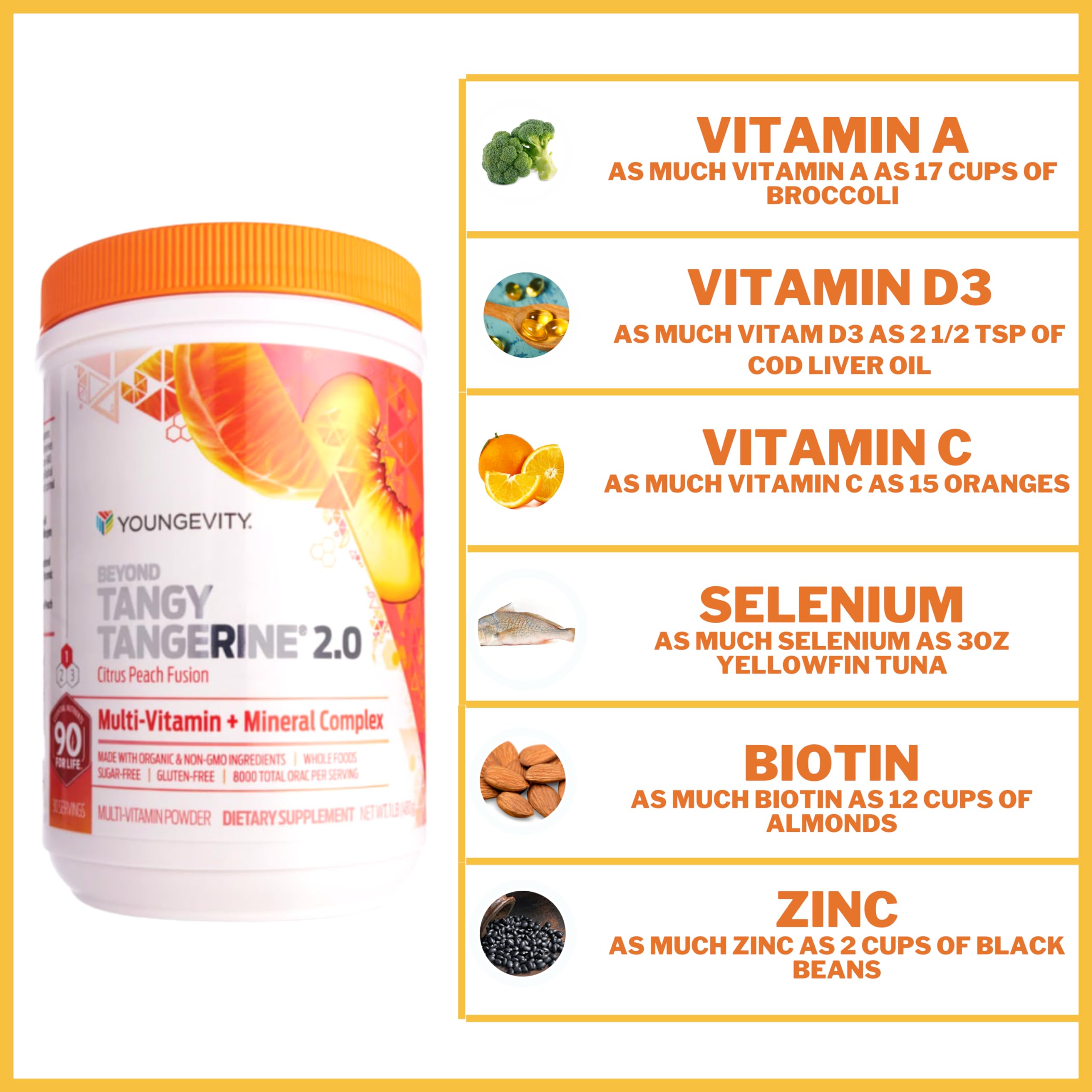 Youngevity mezcla de frutas y vegetales en polvo, aporte de fitoquímicos