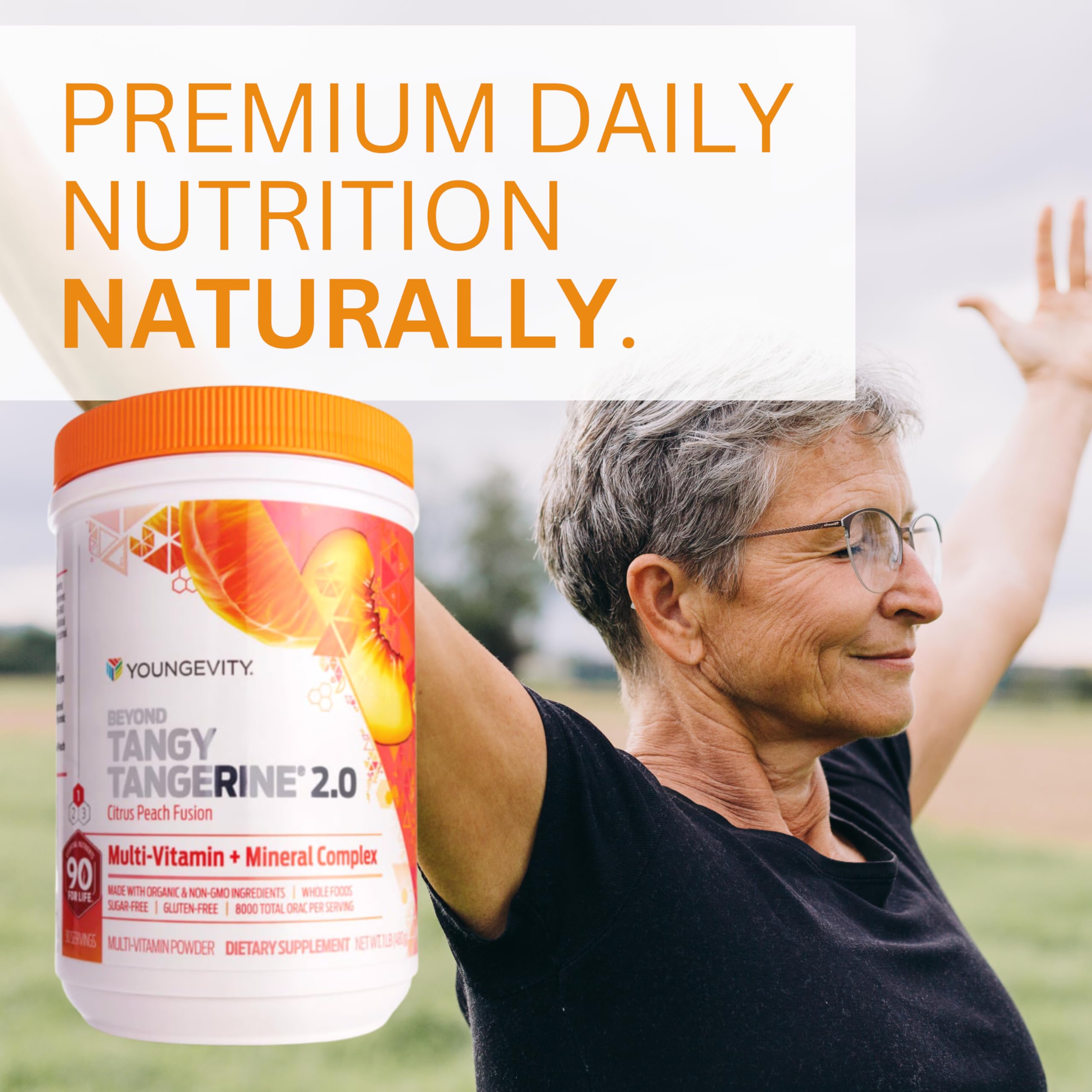 Youngevity bebida preparada en vaso, sabor cítrico durazno y energía diaria