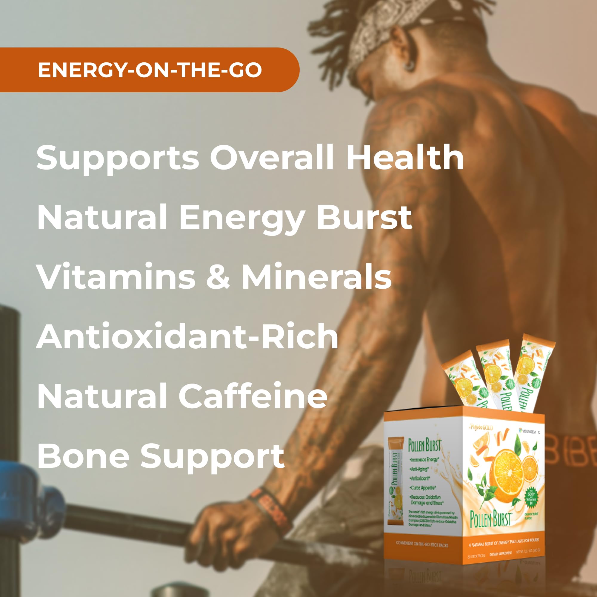 Youngevity Projoba Pollen Burst bebida disuelta en vaso lista para beber