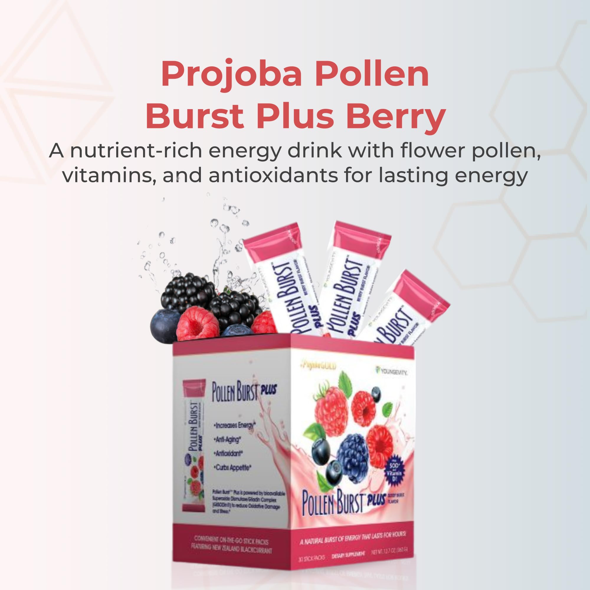 Youngevity Projoba detalle del sobre y textura del polvo beneficiosa