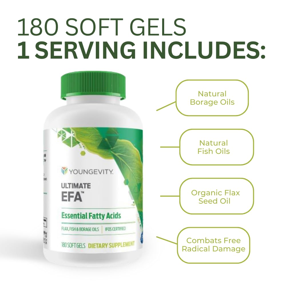 Youngevity Ultimate EFA cápsula en mano para referencia de tamaño y dosificación práctica