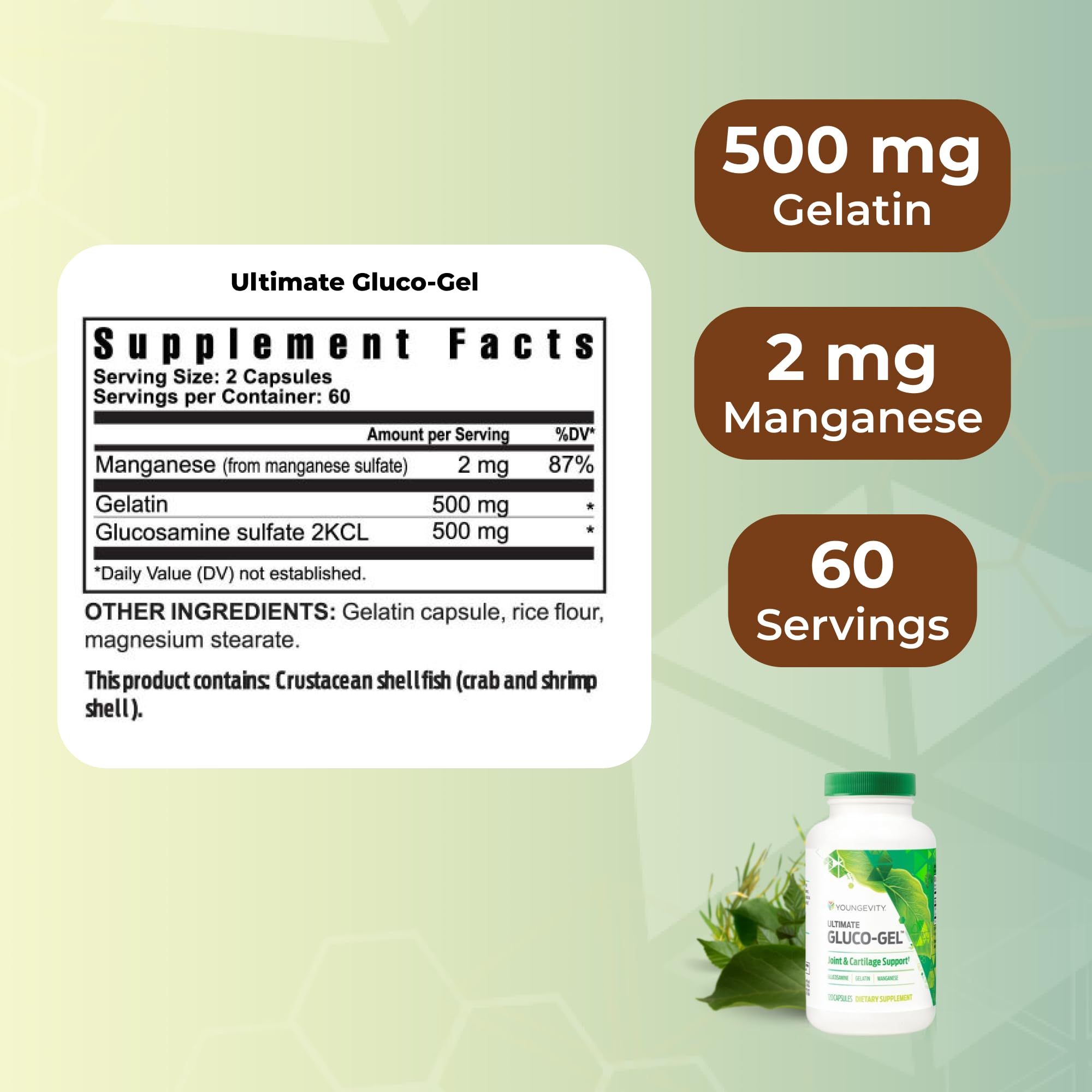 Youngevity etiqueta nutricional legible con ingredientes clave
