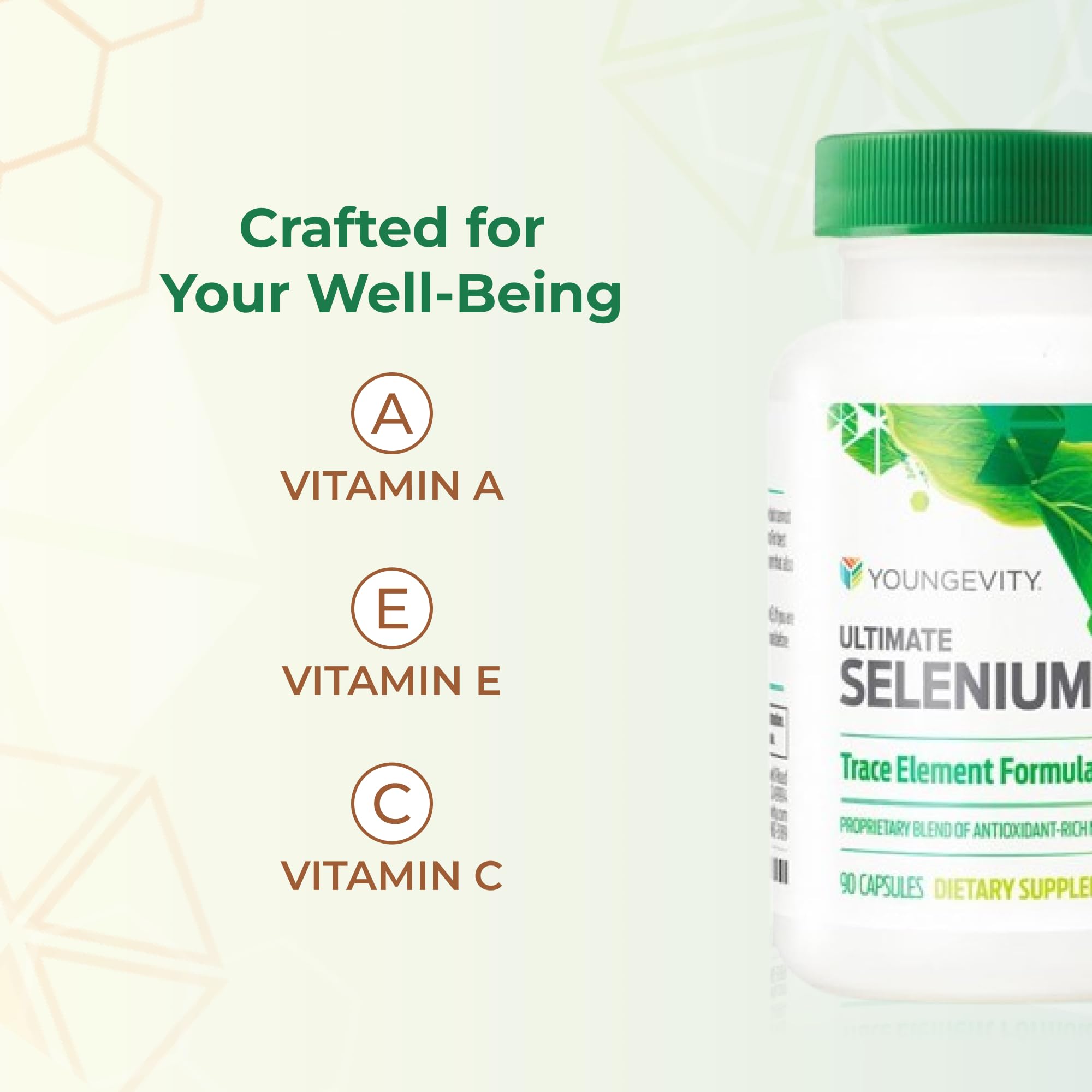 Comparación de envase Youngevity con una regla para ver escalas y contenido de 90 cápsulas