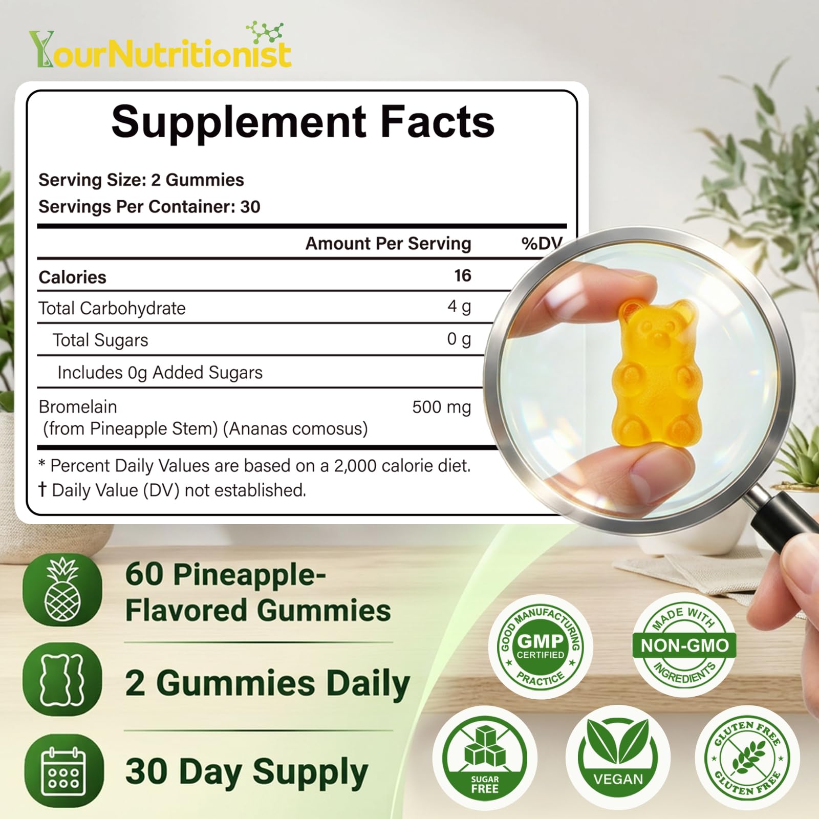 Your Nutritionist gominolas junto a regla para comparar tamaño y porción práctica