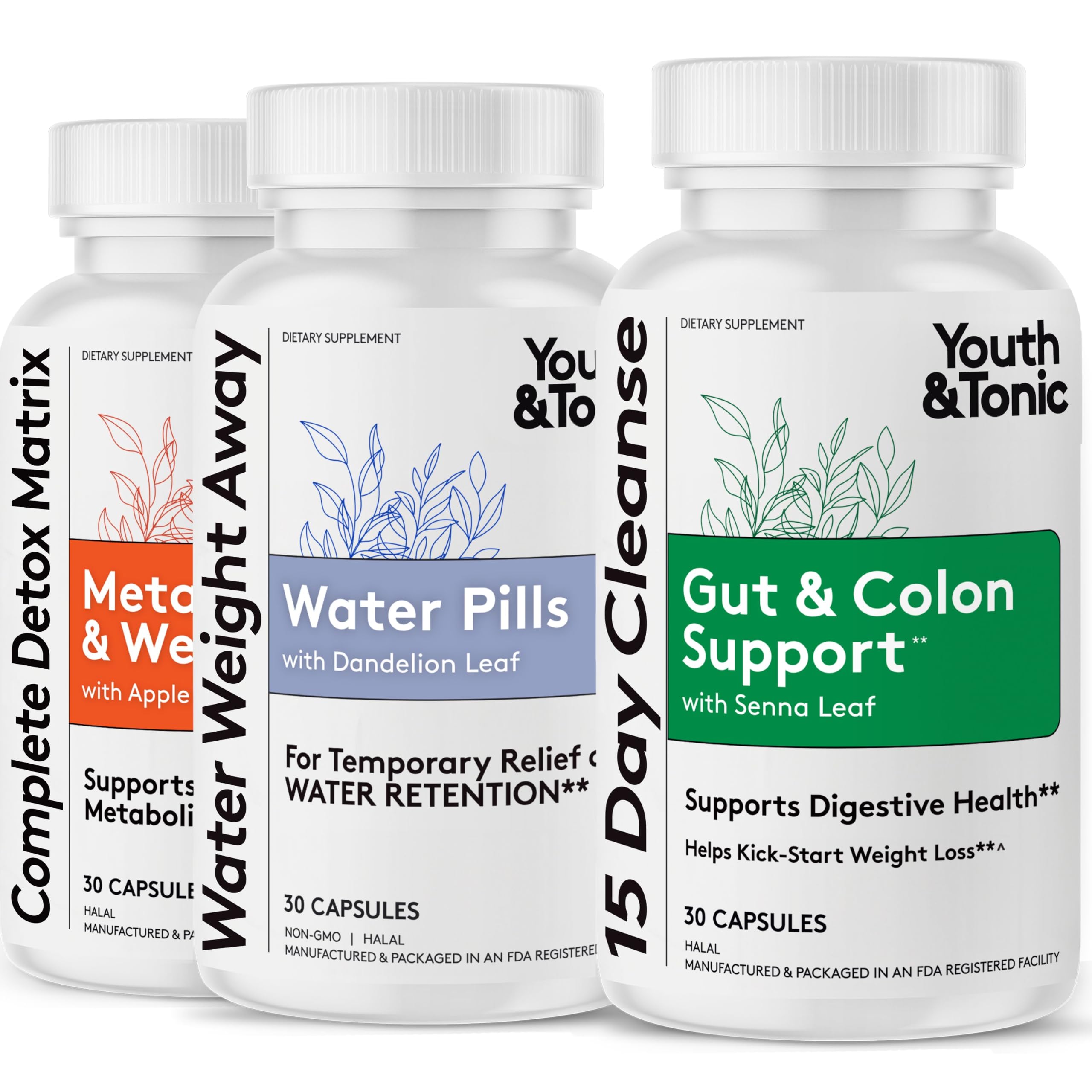 Youth & Tonic frontal con 3 botellas mostrando el kit completo y conveniencia