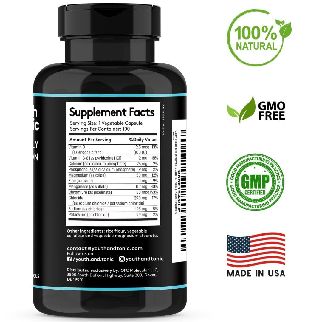 Youth & Tonic etiqueta con ingredientes y certificación cGMP visible