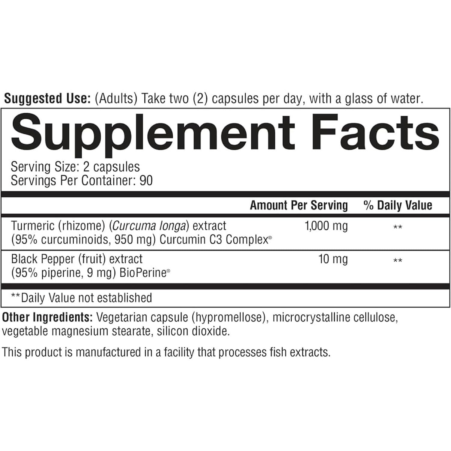 Youtheory etiqueta Curcumin C3 Complex con datos de concentración visibles