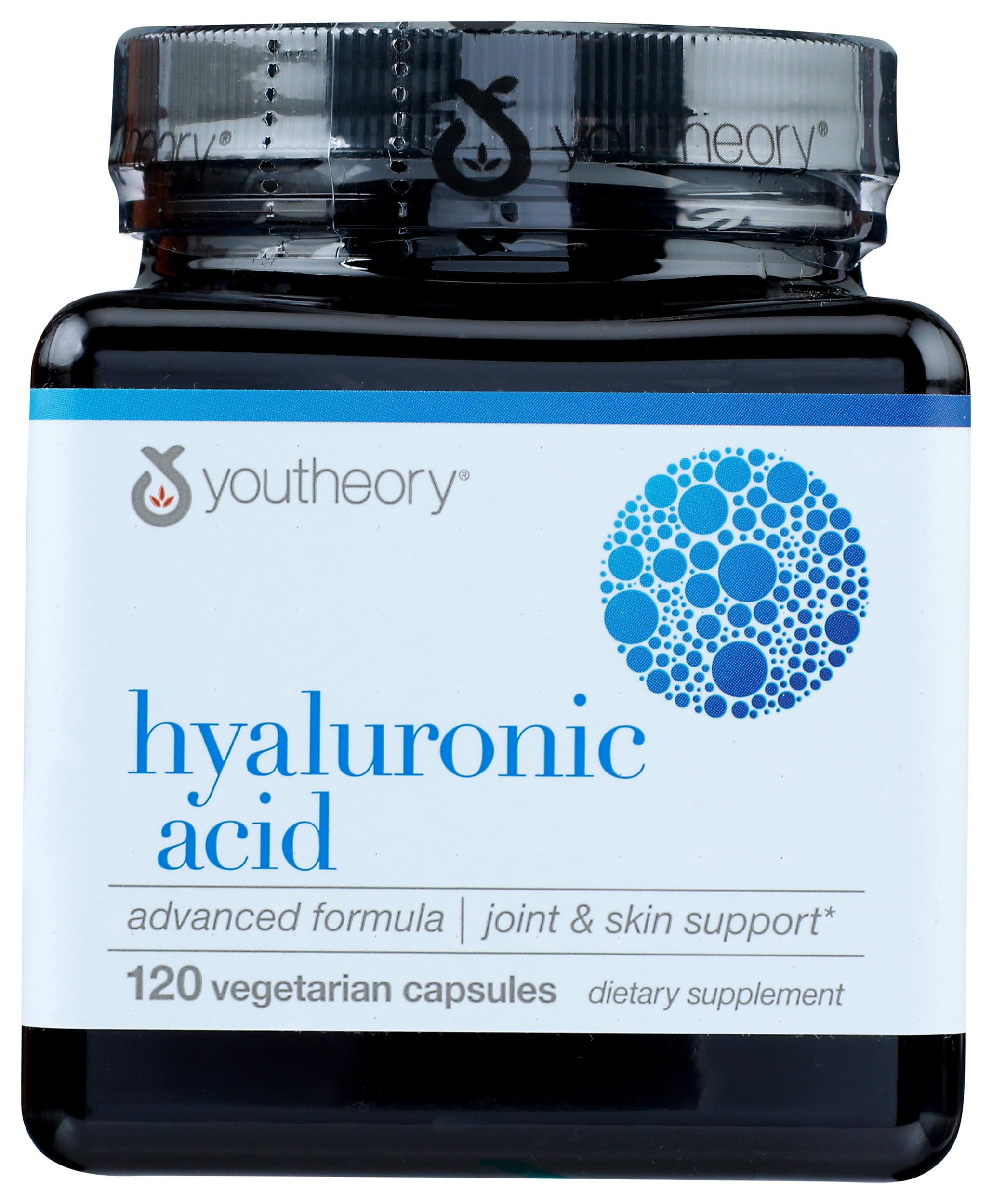 Youtheory etiqueta con lista de ingredientes y sellos de calidad visibles