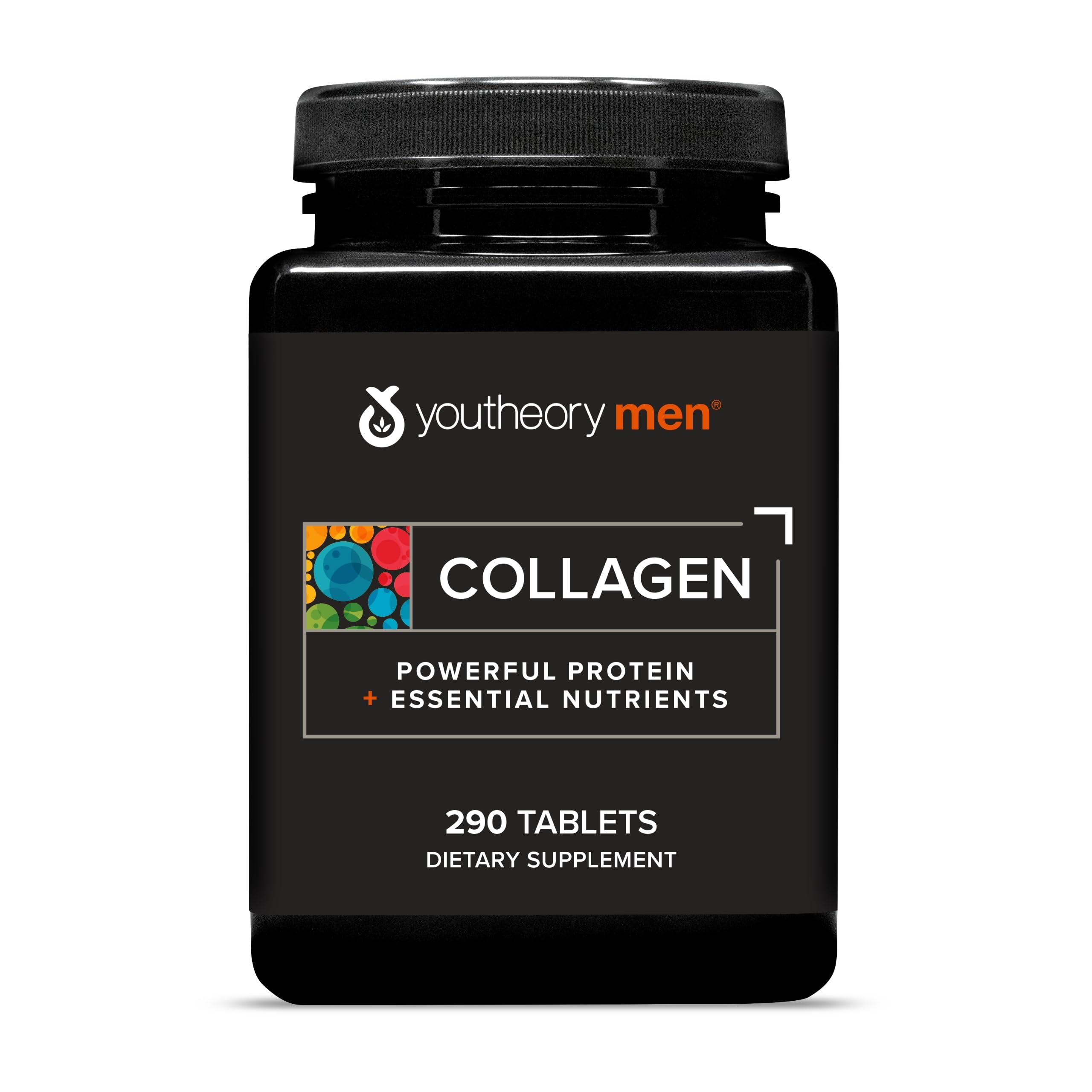 Youtheory frasco delante mostrando diseño y cantidad 290 tabletas, beneficio confianza de marca