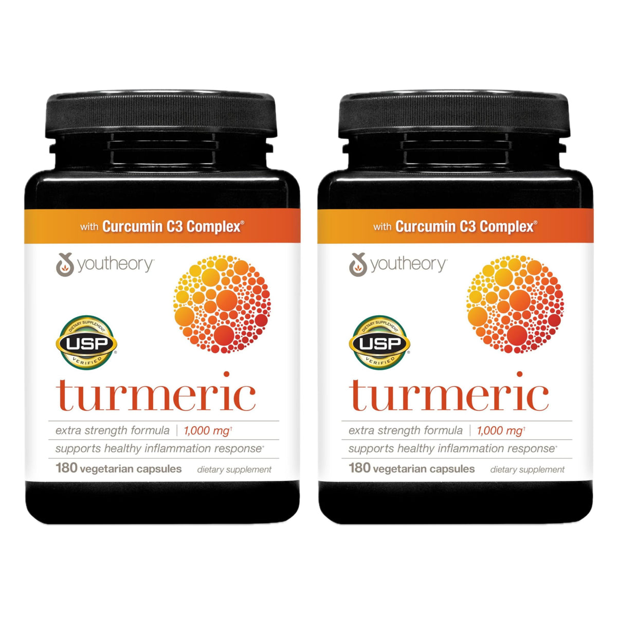 Youtheory envase frontal Turmeric Extra Strength mostrando diseño y cantidad