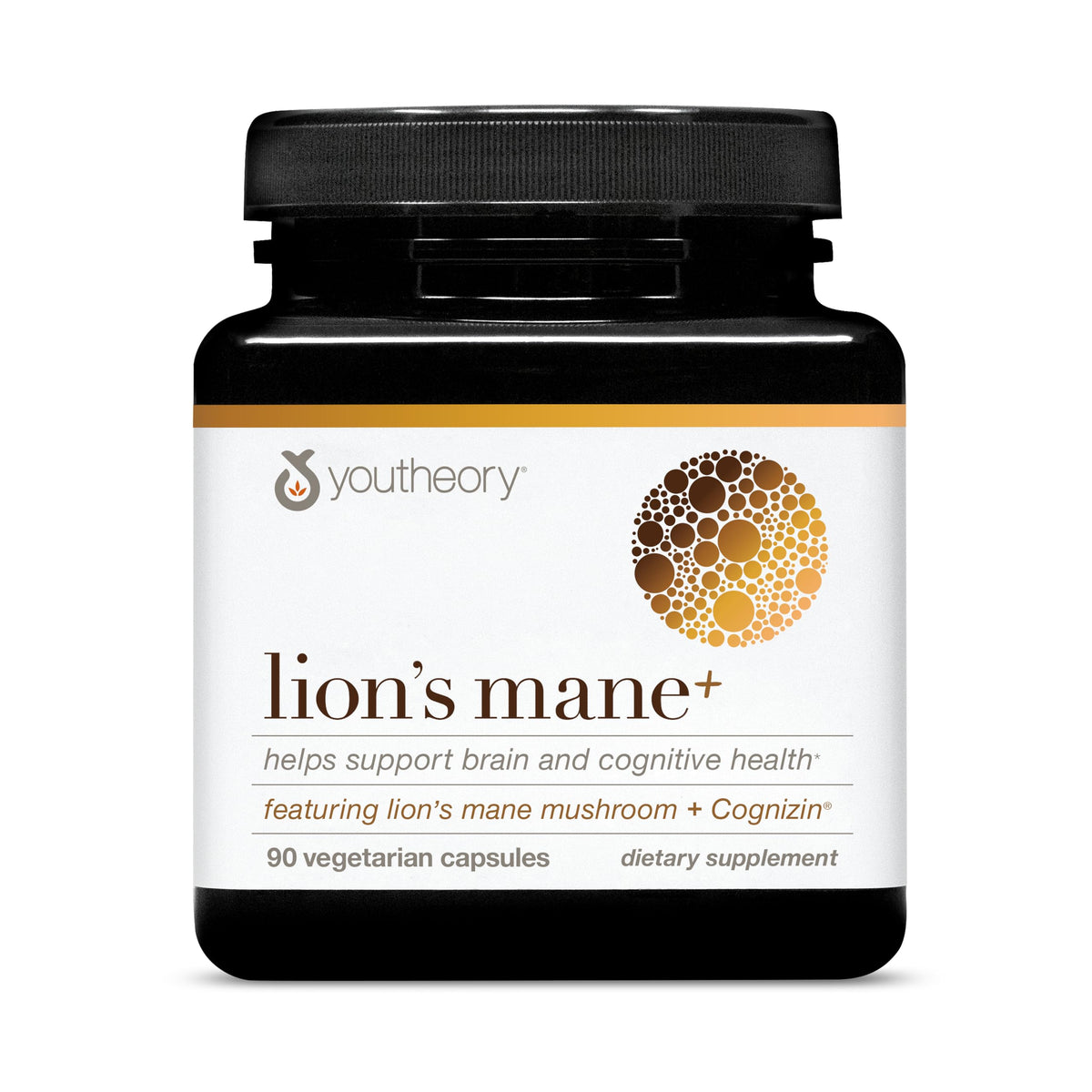 Youtheory envase frontal de Lion's Mane+ mostrando diseño y beneficios