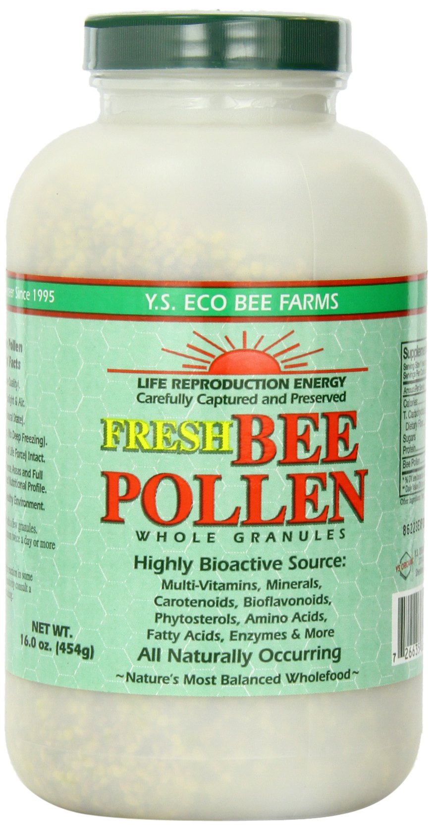 YS Organic envase frontal de polen en gránulos, identificable y claro