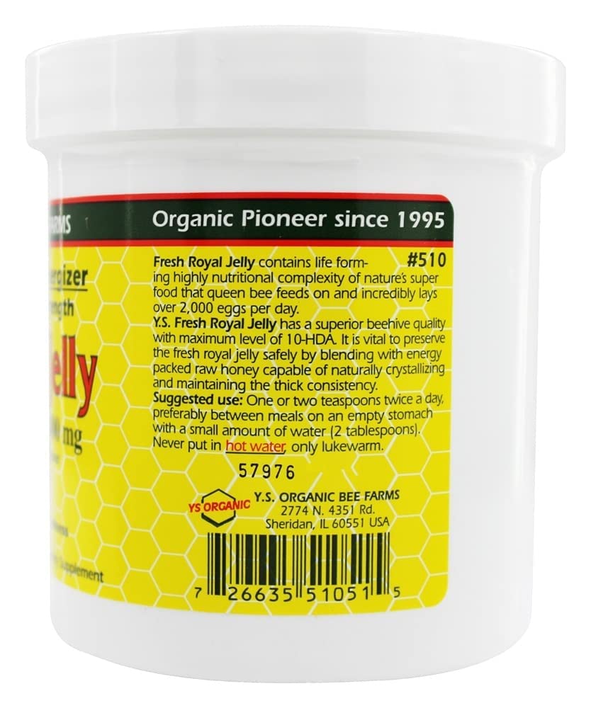 YS Royal Jelly comparación de tamaño del frasco 21 oz para referencia