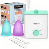YTYOMUR vista frontal del pack mostrando copas y esterilizador, ahorro sostenible