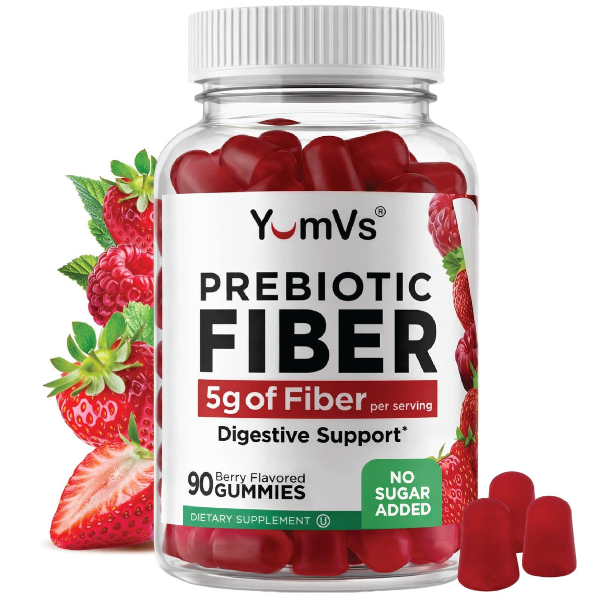 YUM-V'S envase frontal mostrando etiqueta y beneficios, fácil identificación