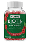 YUM-V'S botella frontal con gomitas de biotina, presentación clara y beneficio práctico