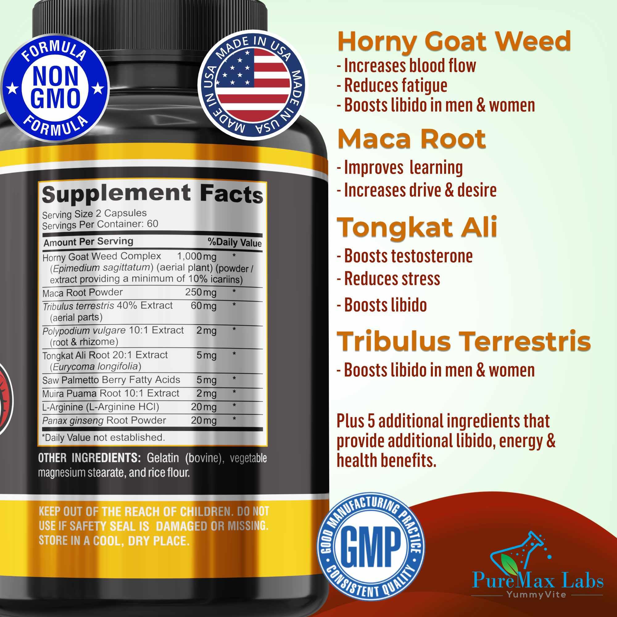 YUMMYVITE ingredientes naturales (maca, arginina) con aporte de vitalidad