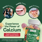 YUM-V'S etiqueta nutricional enfocada mostrando 500 mg calcio y 1000 IU vitamina D3