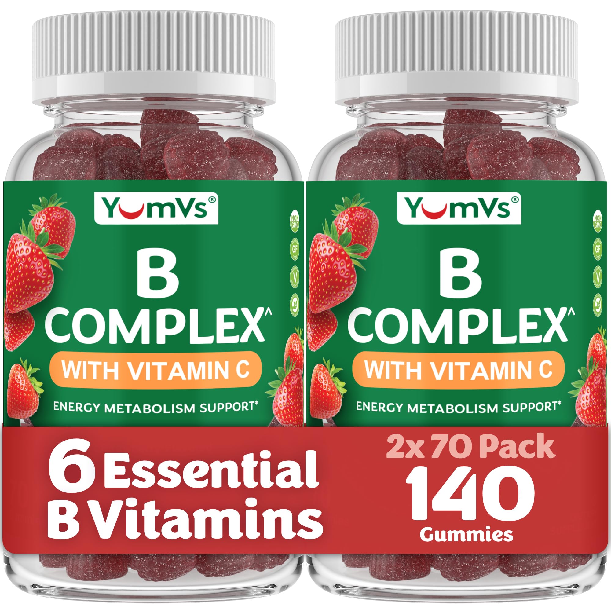YUM-V'S frente del empaque mostrando 2 frascos y beneficio de uso diario