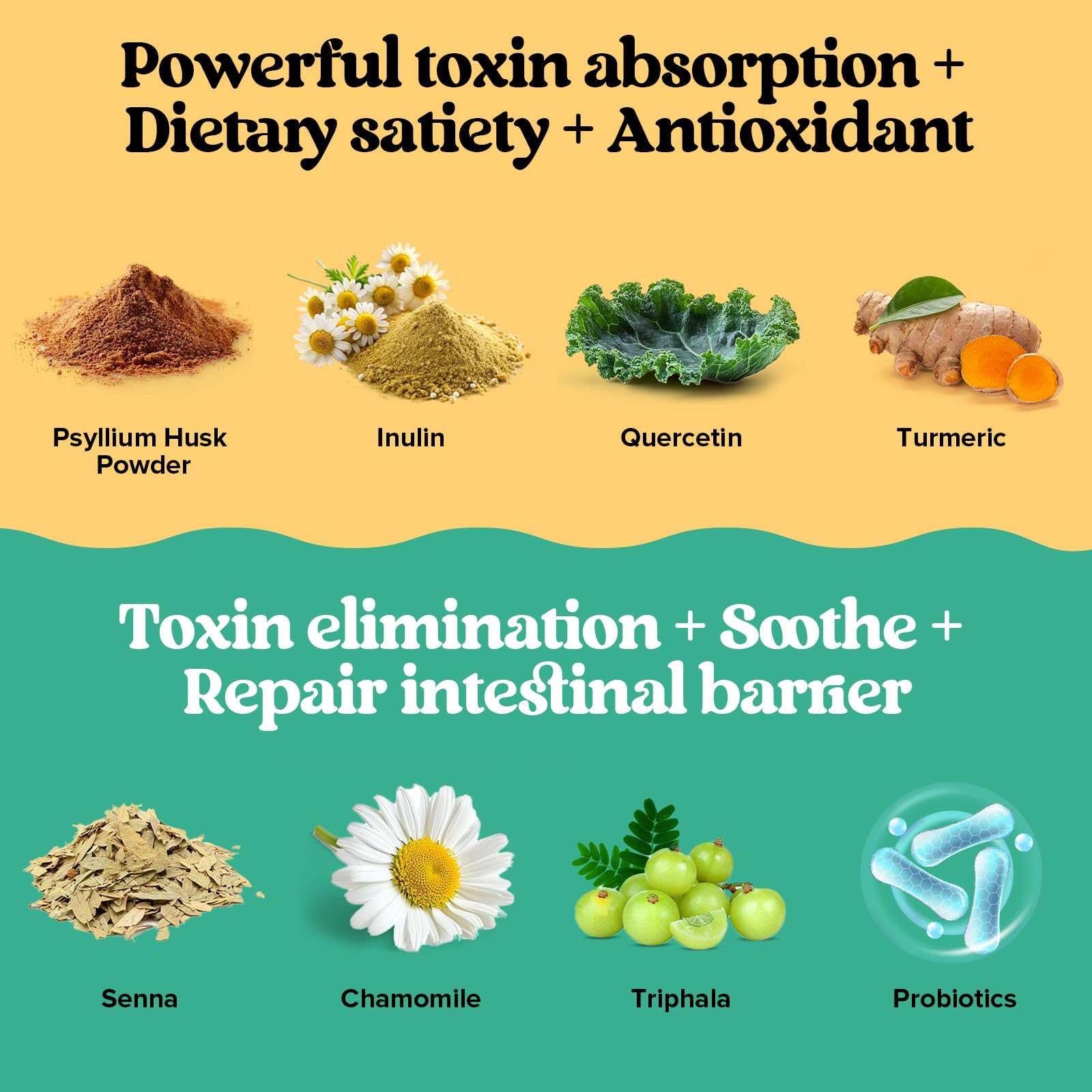 Yusnkioin ingredientes psyllium y senna en primer plano para claridad