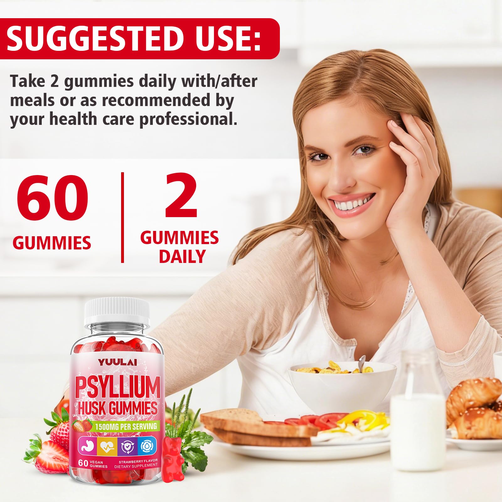 YUULAI producto junto a desayuno refleja integración en estilo de vida saludable