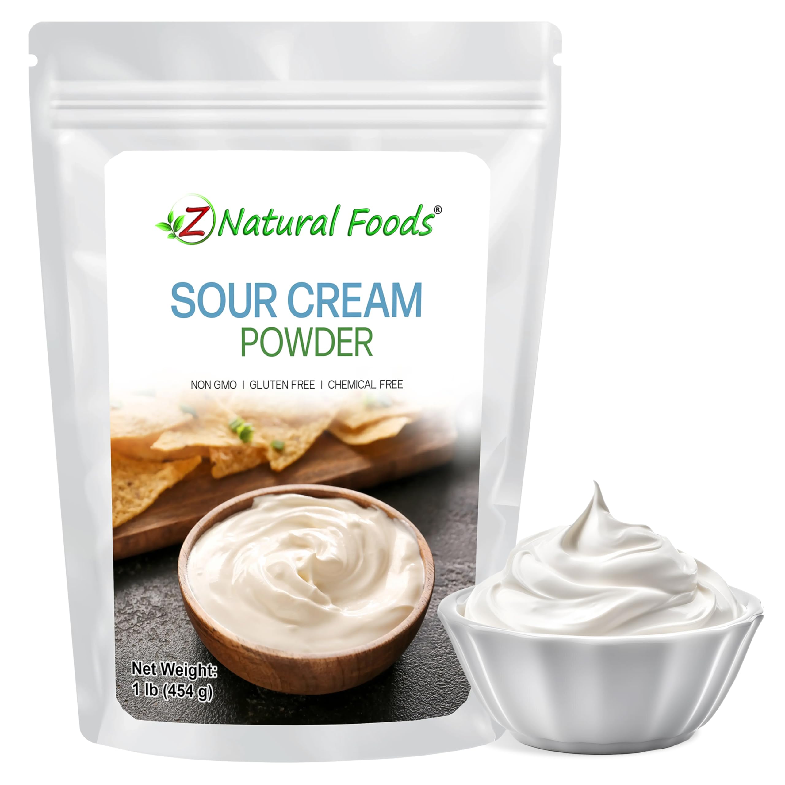 Z Natural Foods envase frontal de crema agria en polvo, práctico y estable