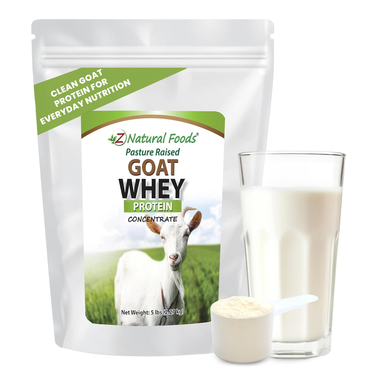 Z Natural Foods envase frontal del concentrado de suero de cabra, calidad pura