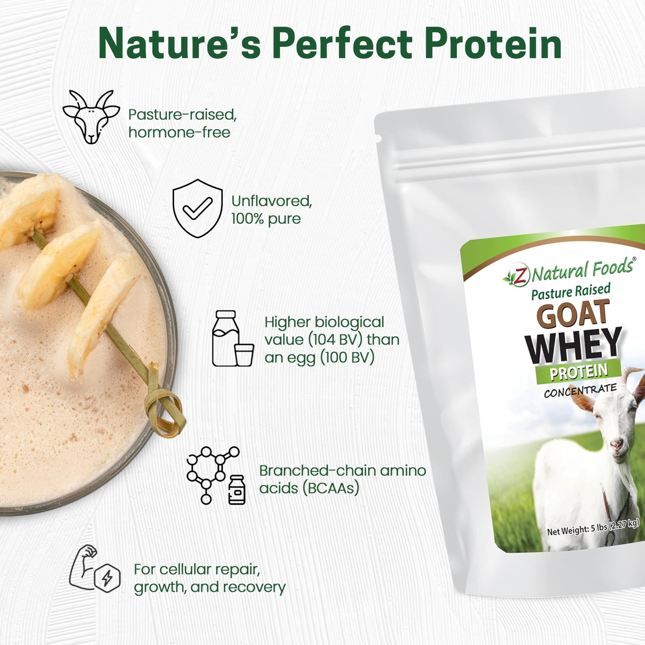 Z Natural Foods batido preparado en vaso, aporte proteico inmediato