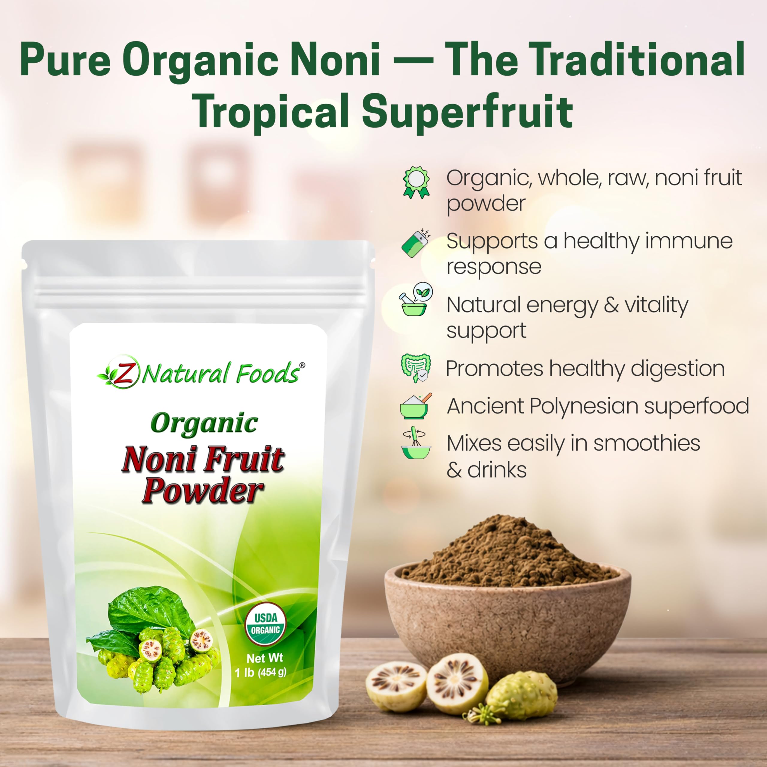 Z Natural Foods polvo integrado en batido nutritivo y cremoso