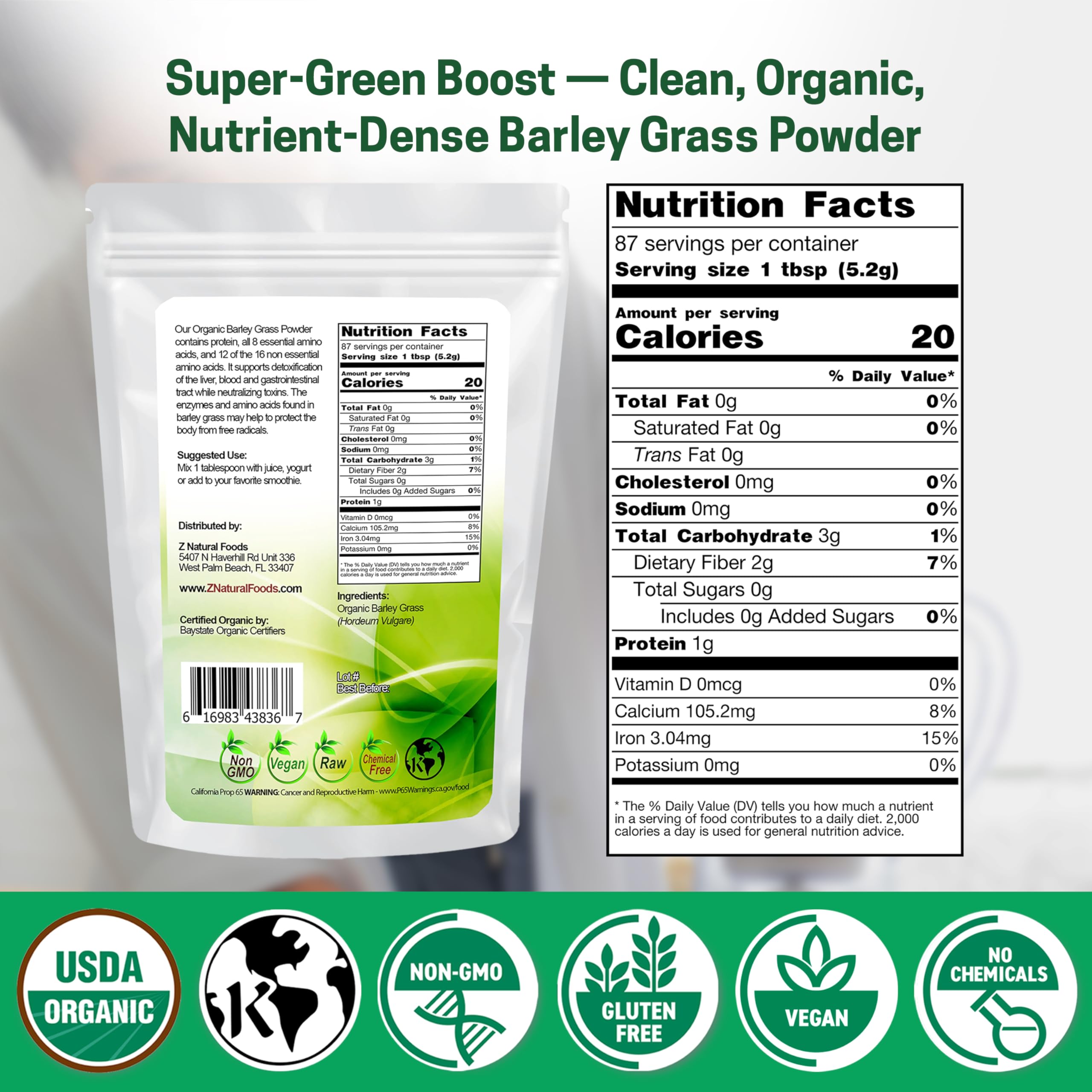 Z Natural Foods textura fina del polvo para mezclas suaves