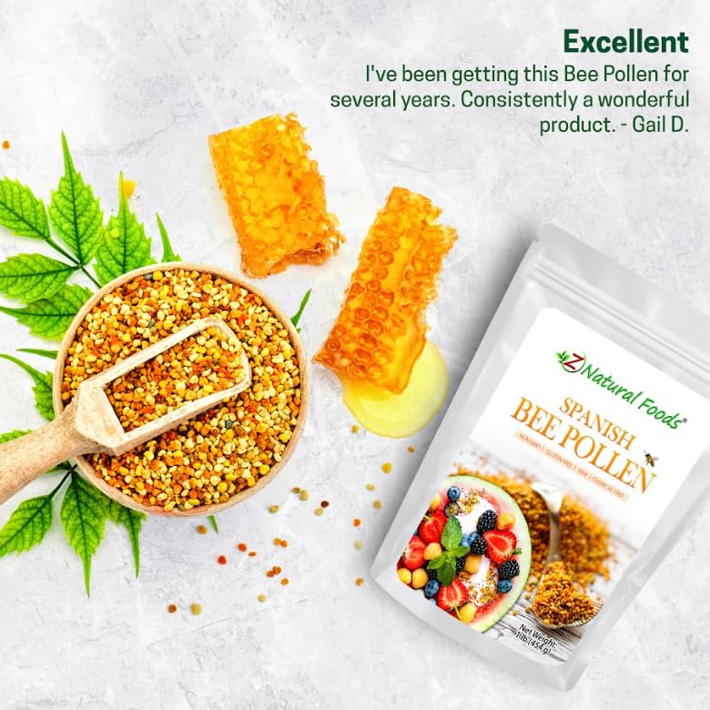 Z Natural Foods polen sobre ensalada en entorno natural, realza platos fríos