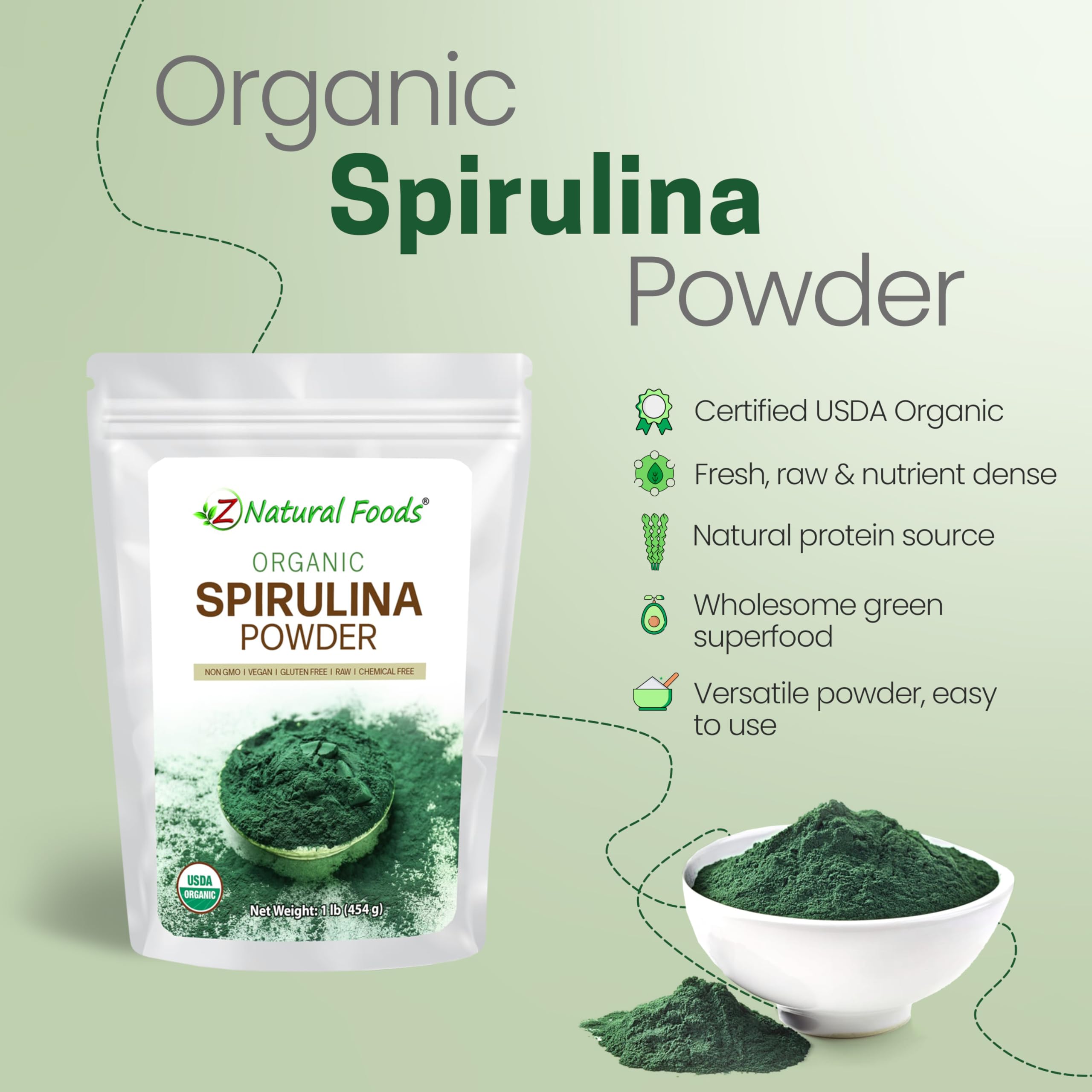 Z Natural Foods cucharada con spirulina listA para añadir a recetas