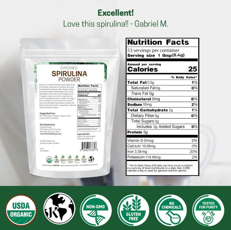 Z Natural Foods polvo de spirulina textura fina, mezcla fácil