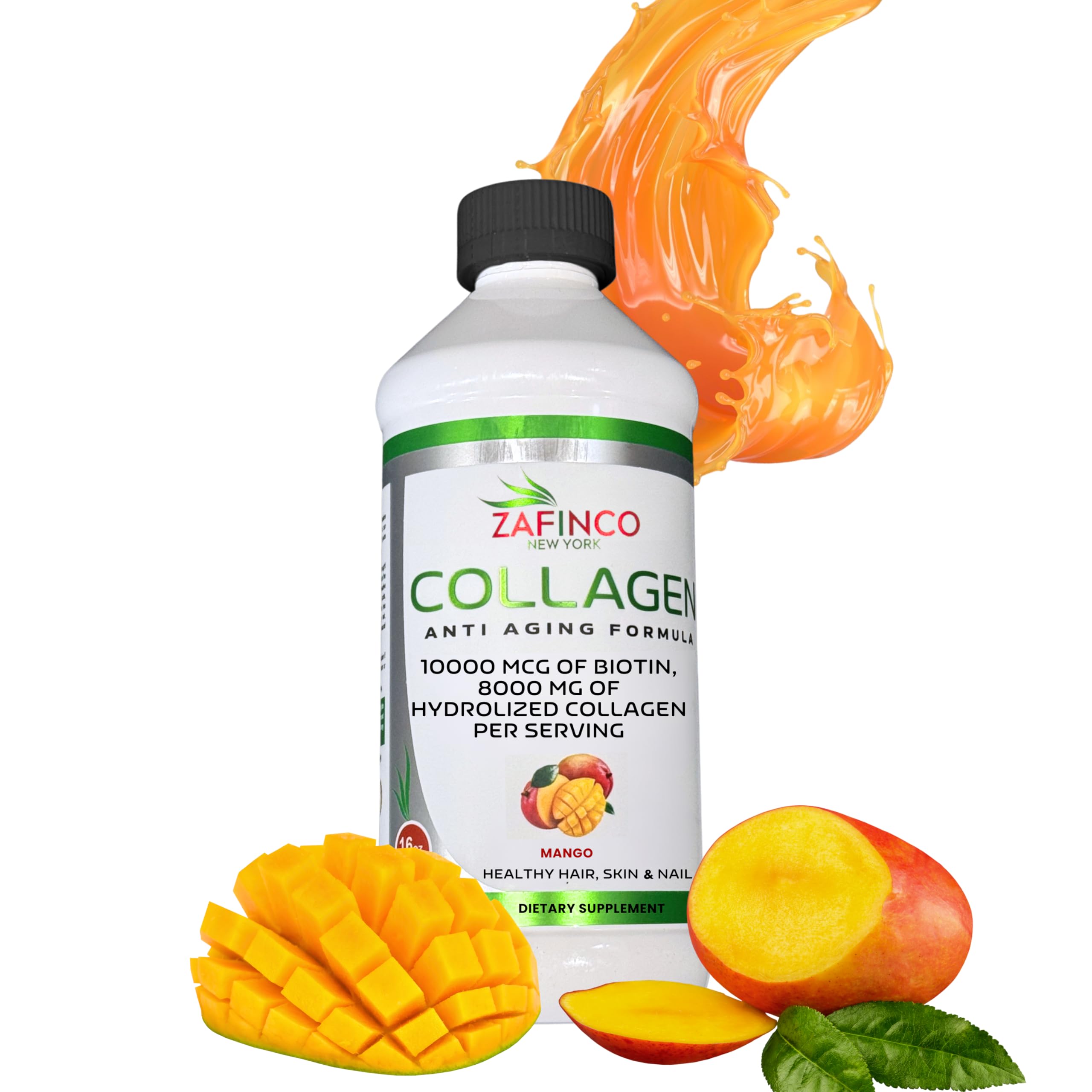 ZAFiNCO etiqueta frontal mostrando beneficios para cabello y piel