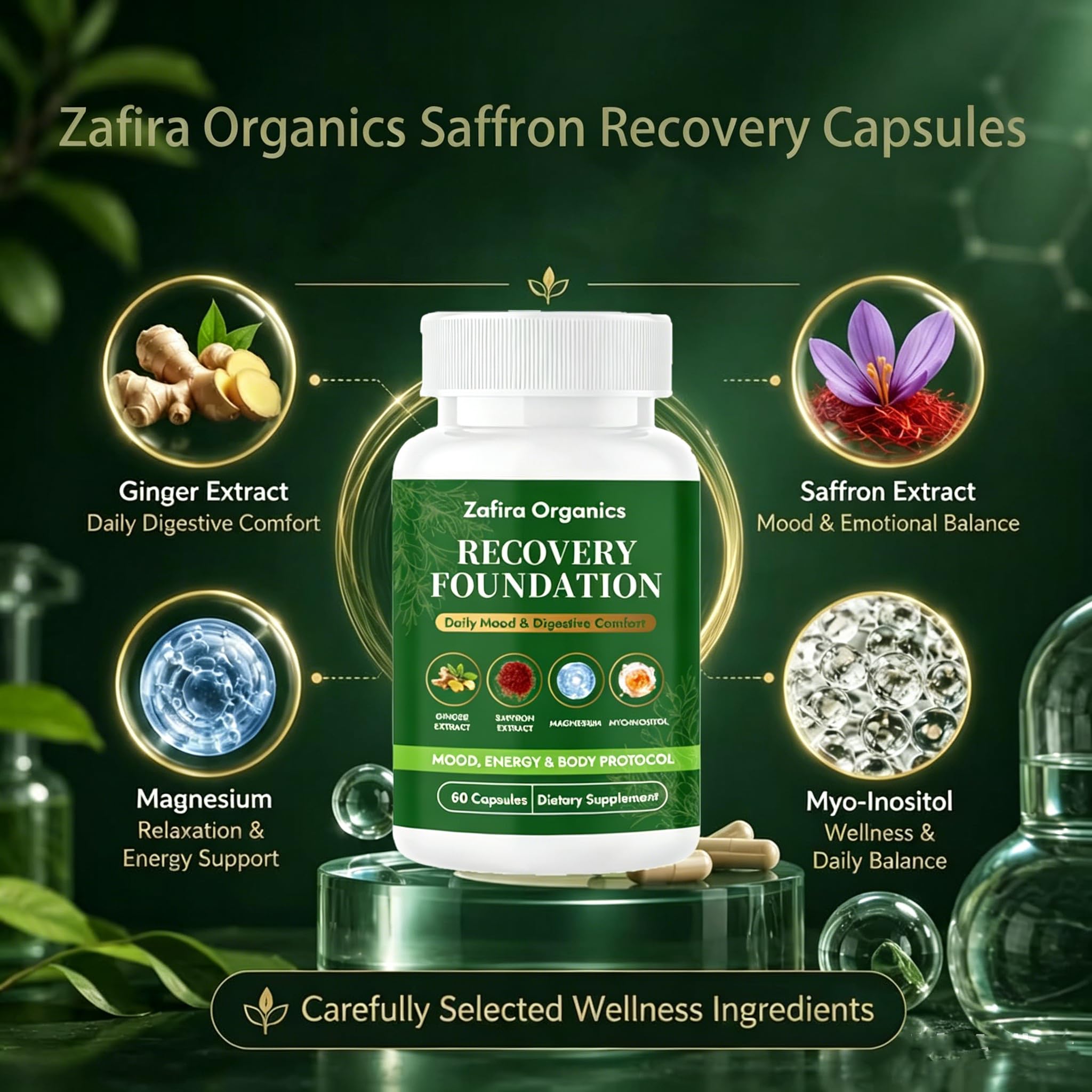 zafira organics cápsulas en primer plano detalle de textura y facilidad de ingestión
